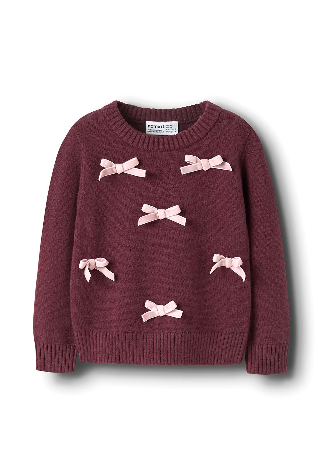 Name It Mini Girl Ronja Long Sleeve Knit Jumper, Wine