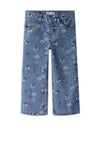 Name It Mini Girl Rose Floral Wide Leg Jean, Blue