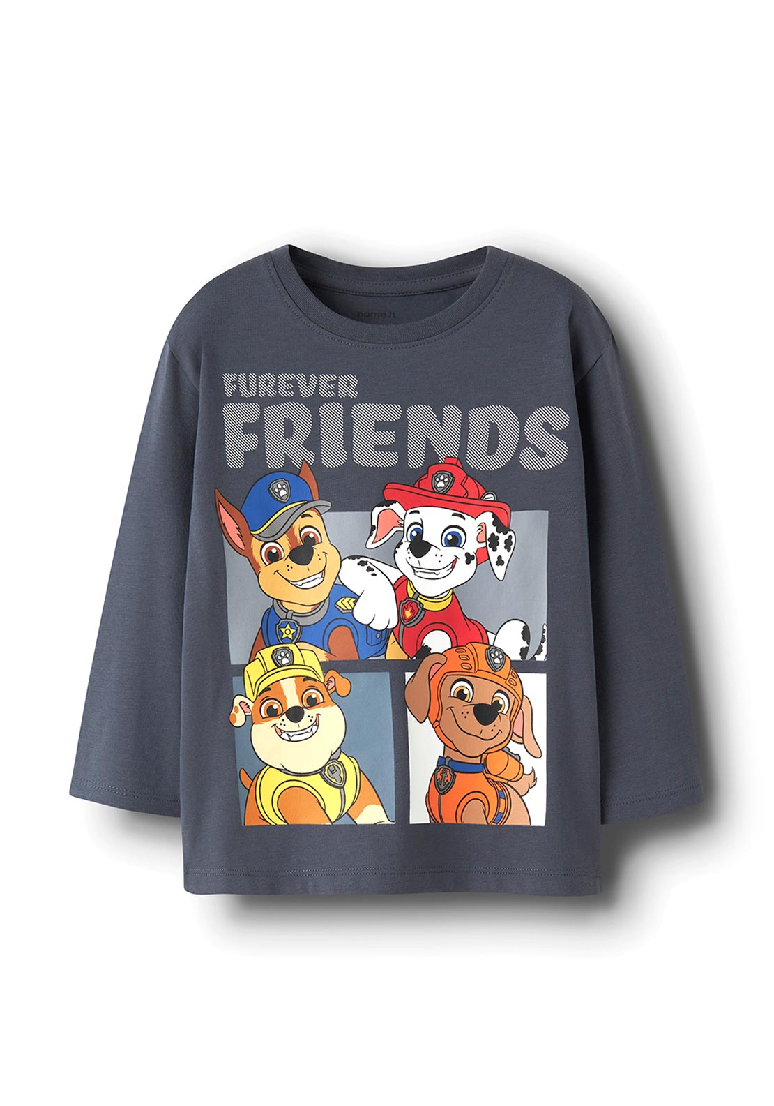 Name It Mini Boy Andreas Paw Long Sleeve Top, Dark Grey
