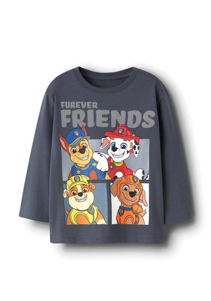 Name It Mini Boy Andreas Paw Long Sleeve Top, Dark Grey