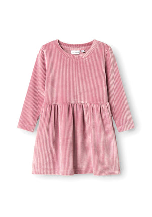 Name It Mini Girl Veloa Long Sleeve Velour Dress, Pink