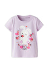 Name It Mini Girl Deppa Floral Bunny Short Sleeve Tee, Lilac