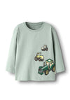 Name It Mini Boy Lawrence Tractor Long Sleeve Top, Light Green