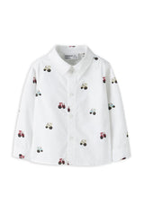 Name It Mini Boy Tractor Print Long Sleeve Shirt, White
