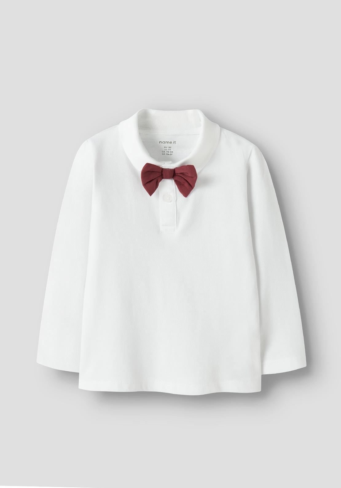 Name It Mini Boy Rogula Long Sleeve Polo, White