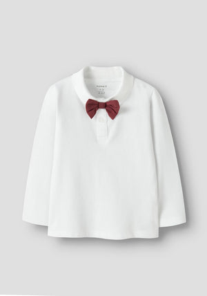 Name It Mini Boy Rogula Long Sleeve Polo, White