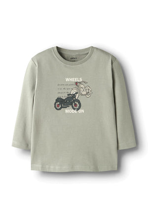 Name It Mini Boy Brian Motorbike Long Sleeve Top, Green