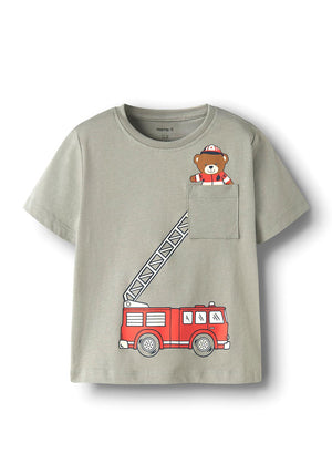 Name It Mini Boy Vilian Fire Truck Short Sleeve Tee, Green