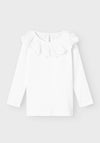 Name It Mini Girl Rilda Frill Collar Long Sleeve Top, Bright White