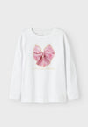 Name It Mini Girl Rosalind Bow Long Sleeve Top, Bright White