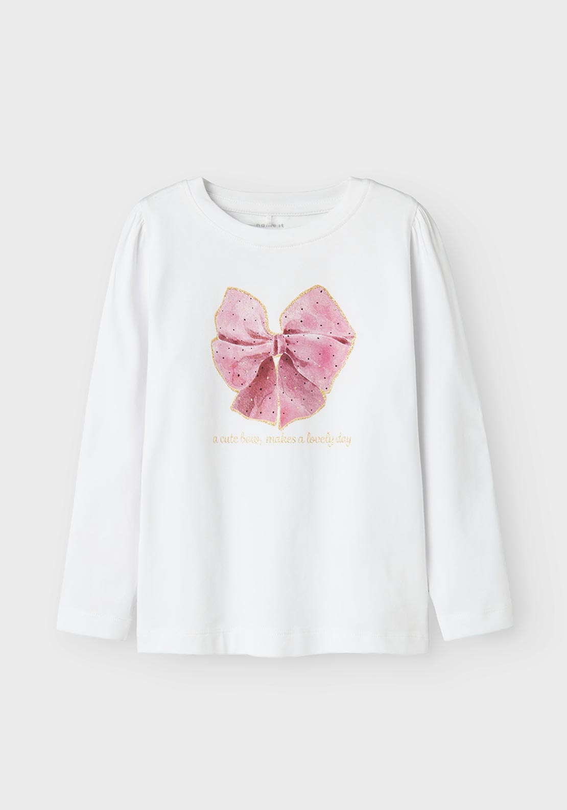Name It Mini Girl Rosalind Bow Long Sleeve Top, Bright White