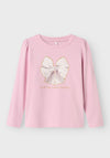 Name It Mini Girl Rosalind Bow Long Sleeve Top, Corsage Pink