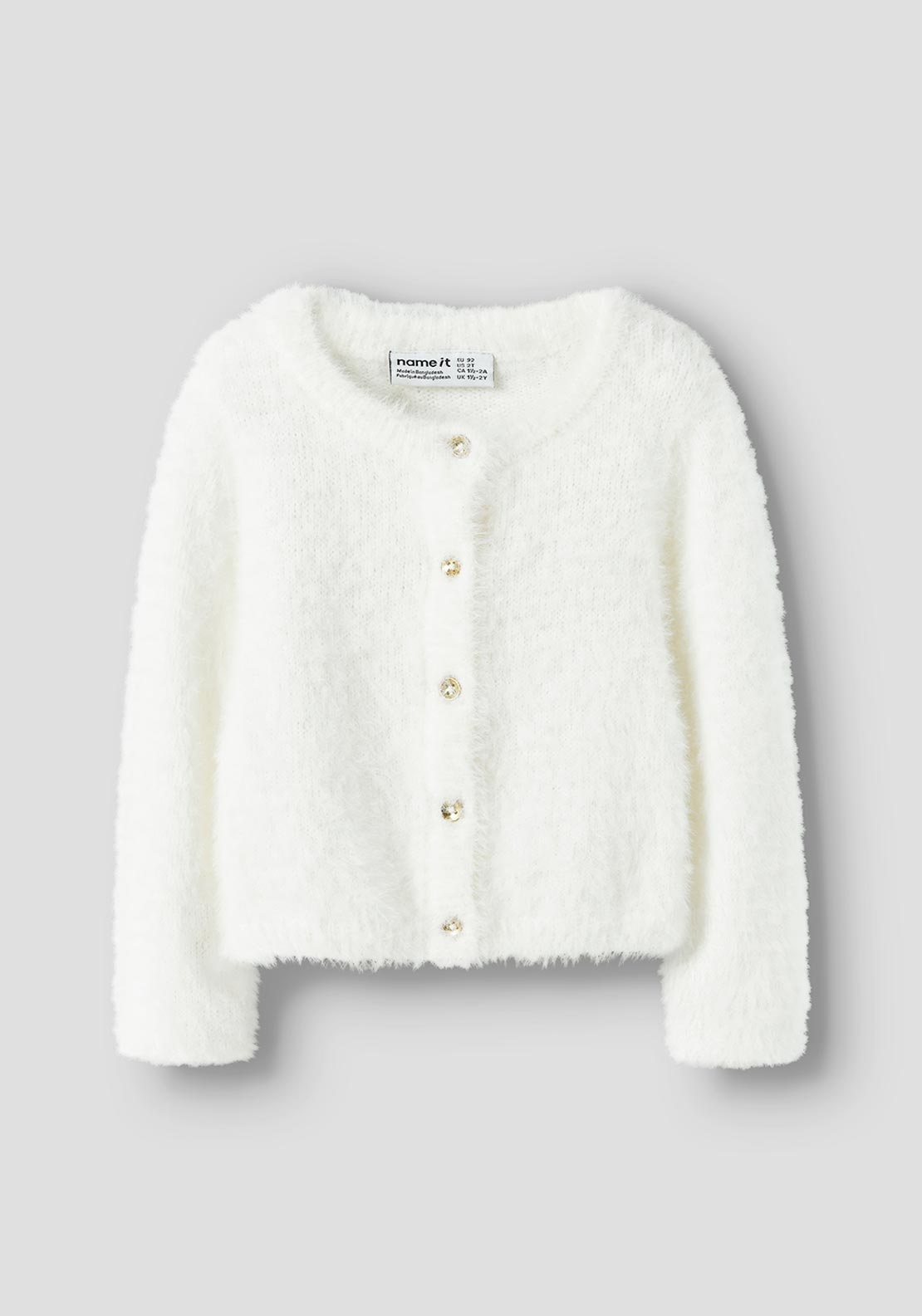 Name It Mini Girl Revera Long Sleeve Knit Cardigan, Cream