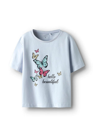 Name It Mini Girl Frejane Short Sleeve Top, Xenon Blue