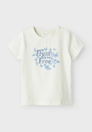 Name It Mini Girl Dromi Butterfly Short Sleeve Tee, Cloud Dancer
