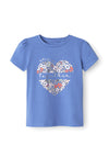 Name It Mini Girl Hanna Floral Heart Short Sleeve Tee, Bleached Denim