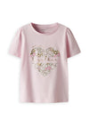 Name It Mini Girl Hanna Floral Heart Short Sleeve Tee, Ballerina