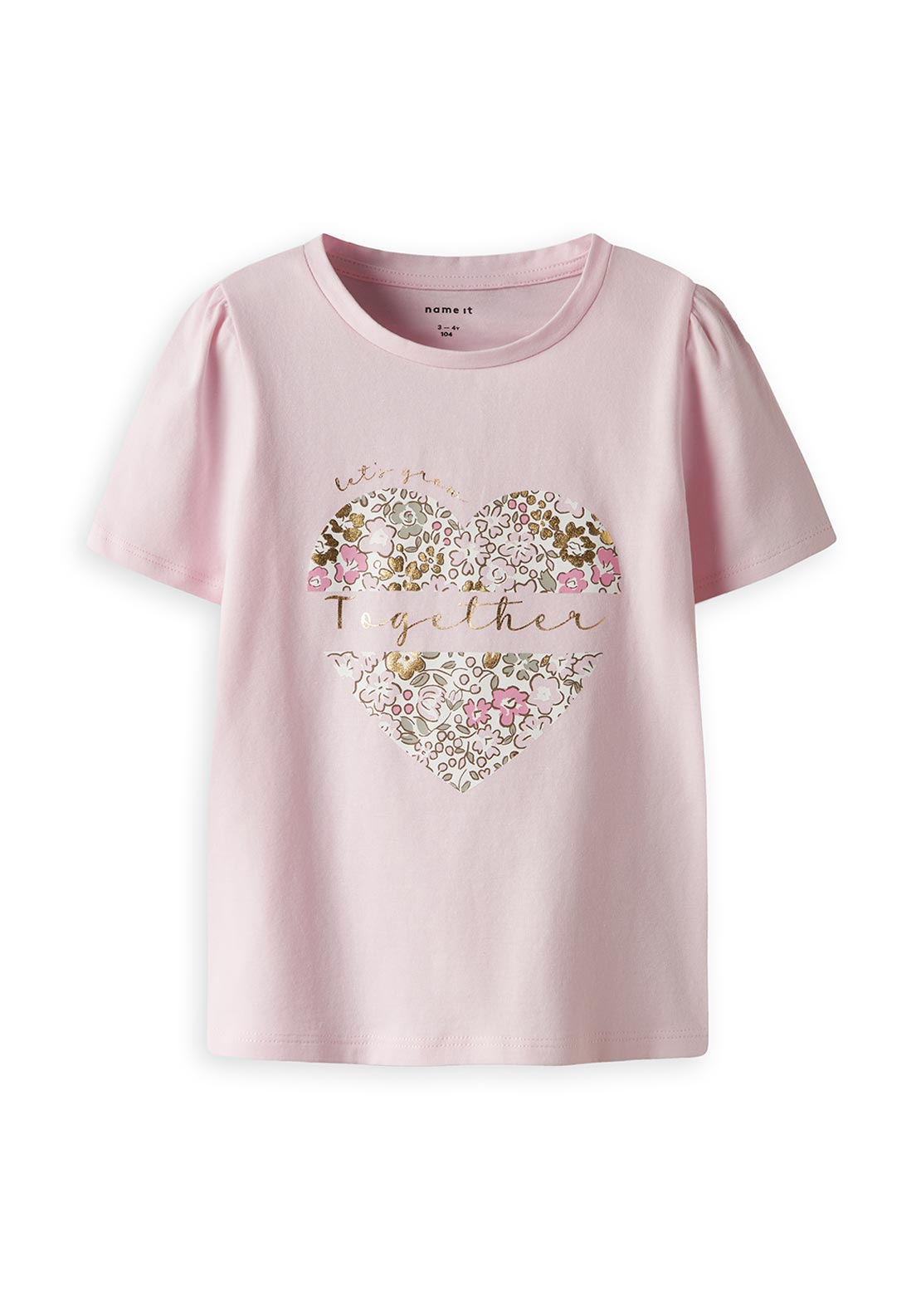 Name It Mini Girl Hanna Floral Heart Short Sleeve Tee, Ballerina