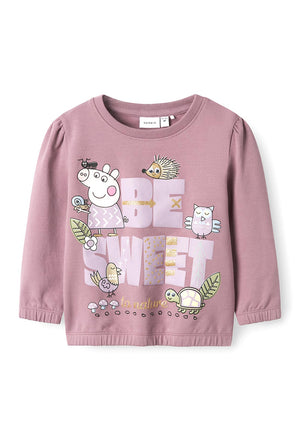 Name It Mini Girl Dyffina Peppa Long Sleeve Sweater, Elderberry