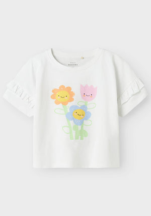 Name It Kid Girl Vilena Short Sleeve Top, Bright White