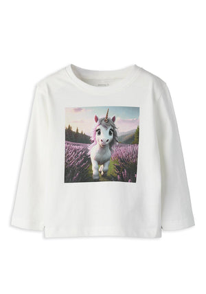 Name It Mini Girl Votea Unicorn Long Sleeve Top, Off White