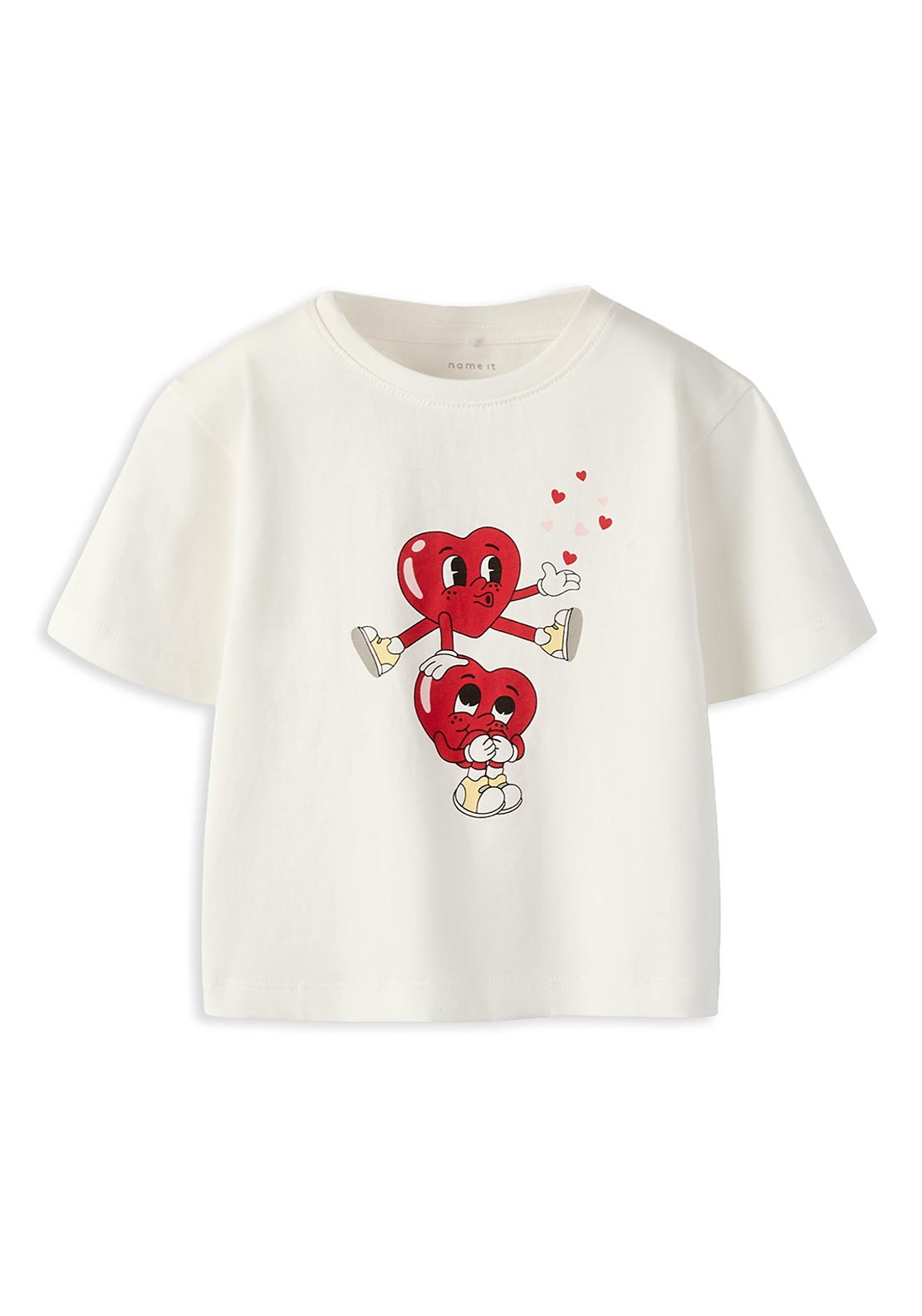 Name It Mini Girl Heart Short Sleeve Tee, Off White