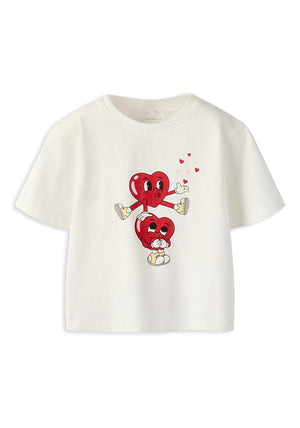 Name It Mini Girl Heart Short Sleeve Tee, Off White