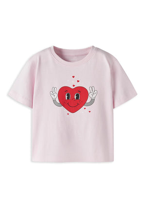 Name It Mini Girl Heart Short Sleeve Tee, Pink