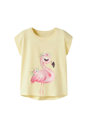 Name It Mini Girl Votia Flamingo Short Sleeve Tee, Yellow
