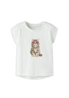 Name It Mini Girl Votia Cat Short Sleeve Tee, White