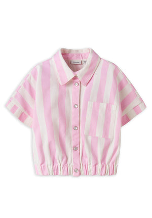Name It Mini Girl Friba Stripe Short Sleeve Shirt, Pink