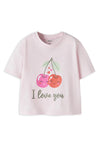 Name It Mini Girl Vilinse Cherry Sleeve Tee, Pink