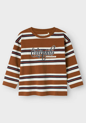 Name It Mini Boy Moskar Long Sleeve Stripe Top, Tan