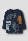 Name It Mini Boy Lasse Long Sleeve Dino Top, Navy