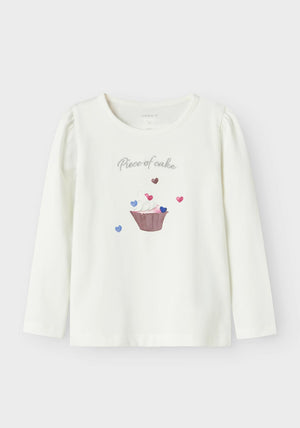 Name It Mini Girl Netta Cupcake Long Sleeve Top, White