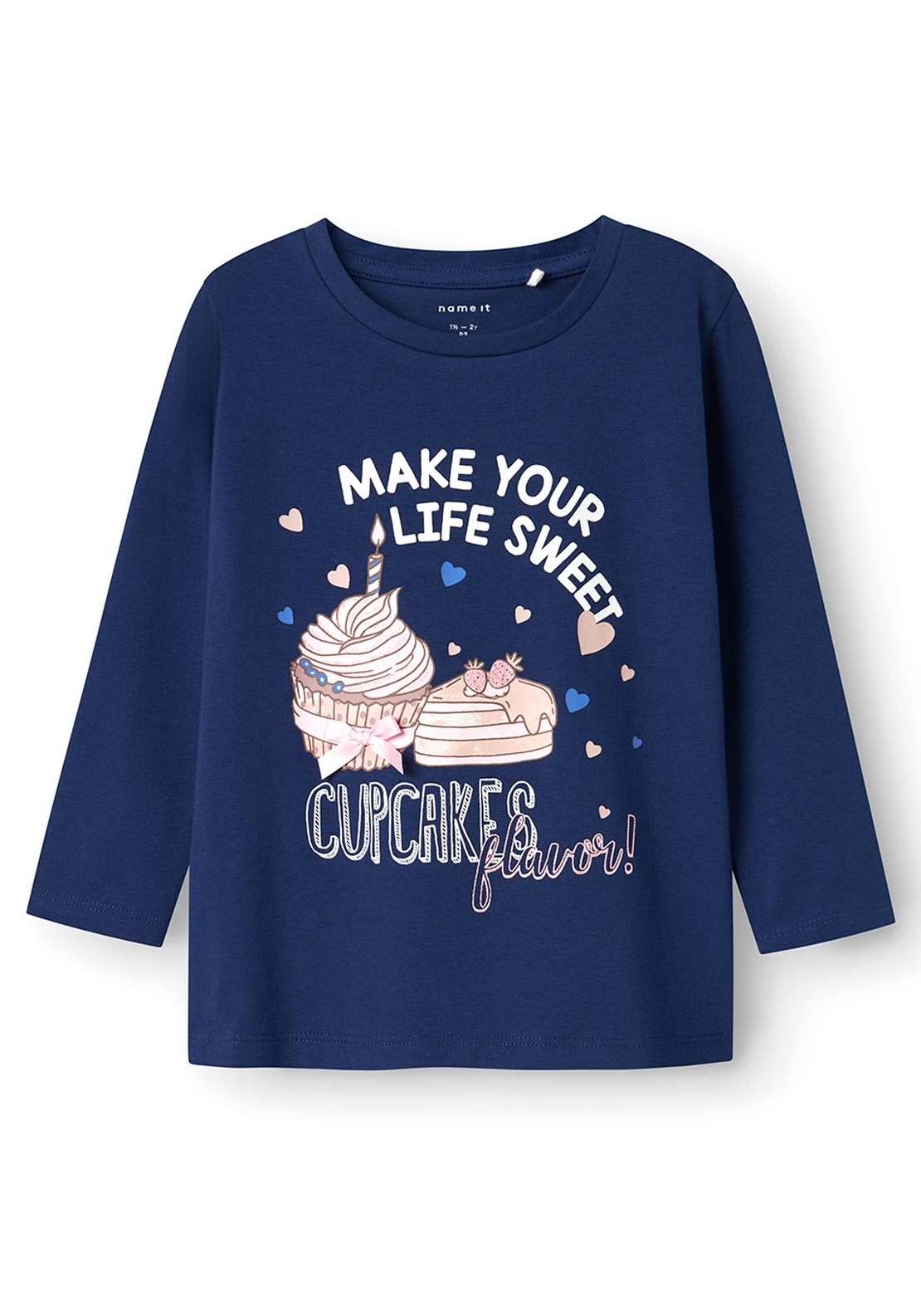 Name It Mini Girl Nicola Long Sleeve Cupcake Top, Navy