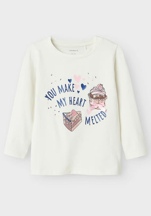 Name It Mini Girl Nicola Long Sleeve Cupcake Top, Cream