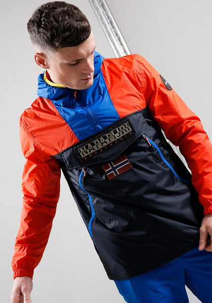 Napapijri Rainforest Windbreaker Jacket, Black Orange Multi