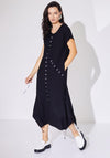 Naya Buttonhole Detail Drawstring Midi Dress, Black & White