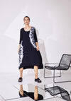 Naya Placement Print Pleated Midi Dress, Black & White