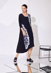 Naya Placement Print Pleated Midi Dress, Black & White