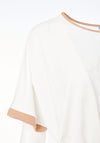 Naya Contrast Sleeve Pleated Hem Top, White & Tan