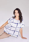 Naya Round Neck Abstract Print Top, White & Navy