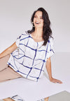 Naya Round Neck Abstract Print Top, White & Navy