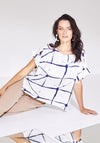 Naya Round Neck Abstract Print Top, White & Navy