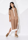 Naya Contrast Band Button Through Midi Dress, Camel & White