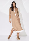 Naya Contrast Band Button Through Midi Dress, Camel & White