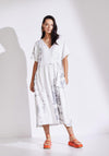 Naya Mock Pocket Print Midi A-line Dress, White