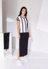 Naya Contrast Trim Slit Leg Midi Skirt, Black & White