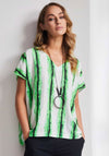 Naya Blurred Stripe V Neck Top, Green